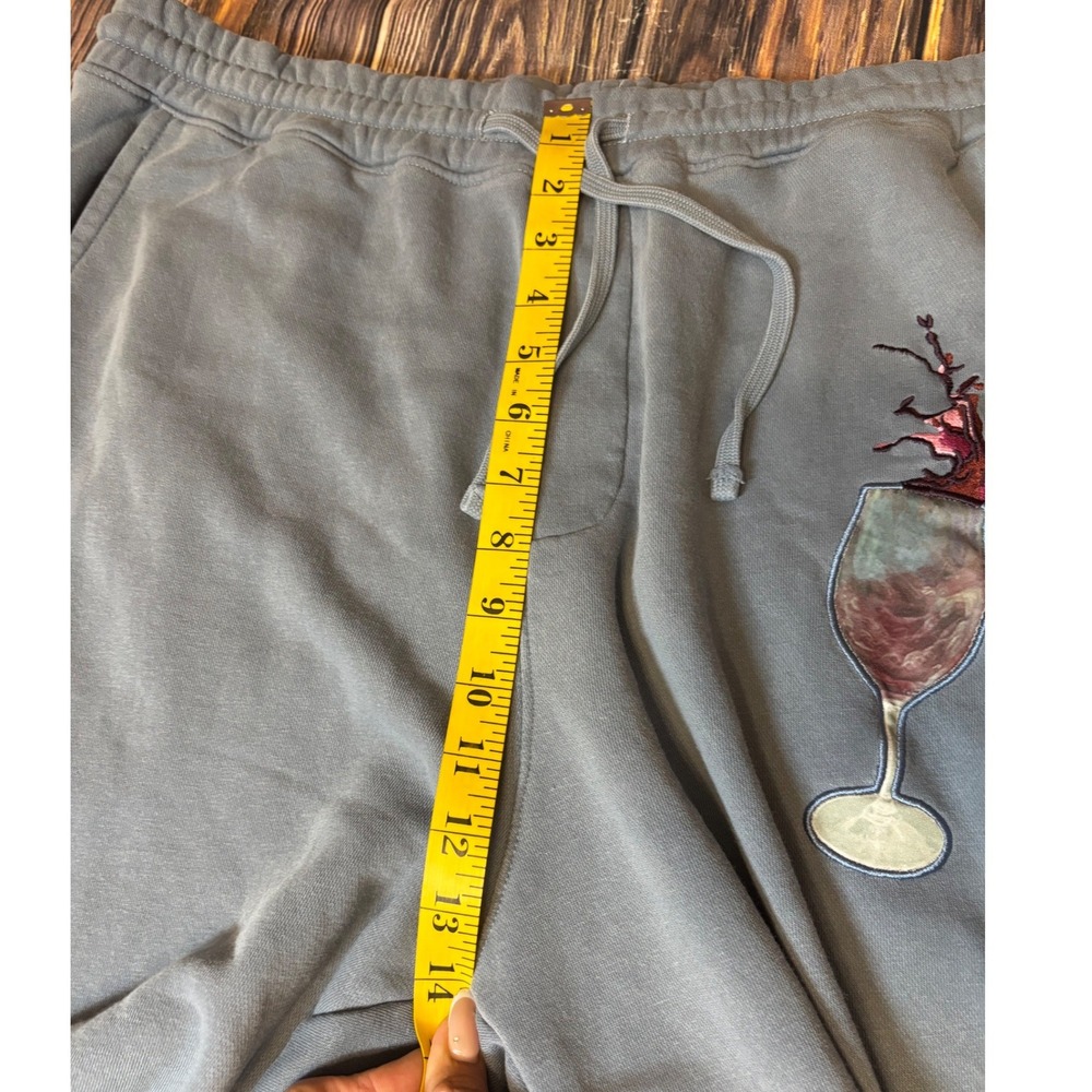 MR EAT WELL Sweatpants Joggers Womens XL Grey Wine Glass Drawstring Pants - Picture 7 of 13